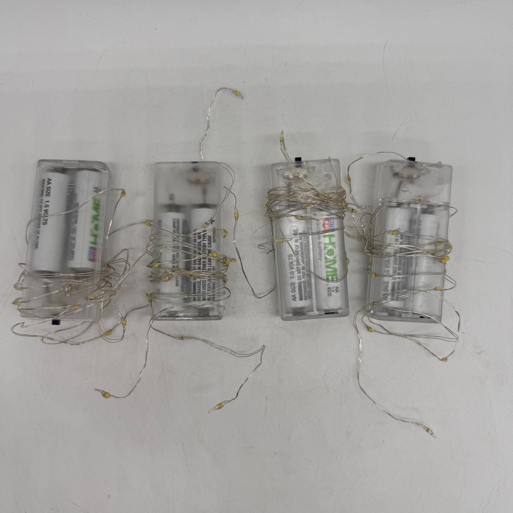 Fairy String Lights LED Set of 4 Warm White Battery Operated Silver Wire